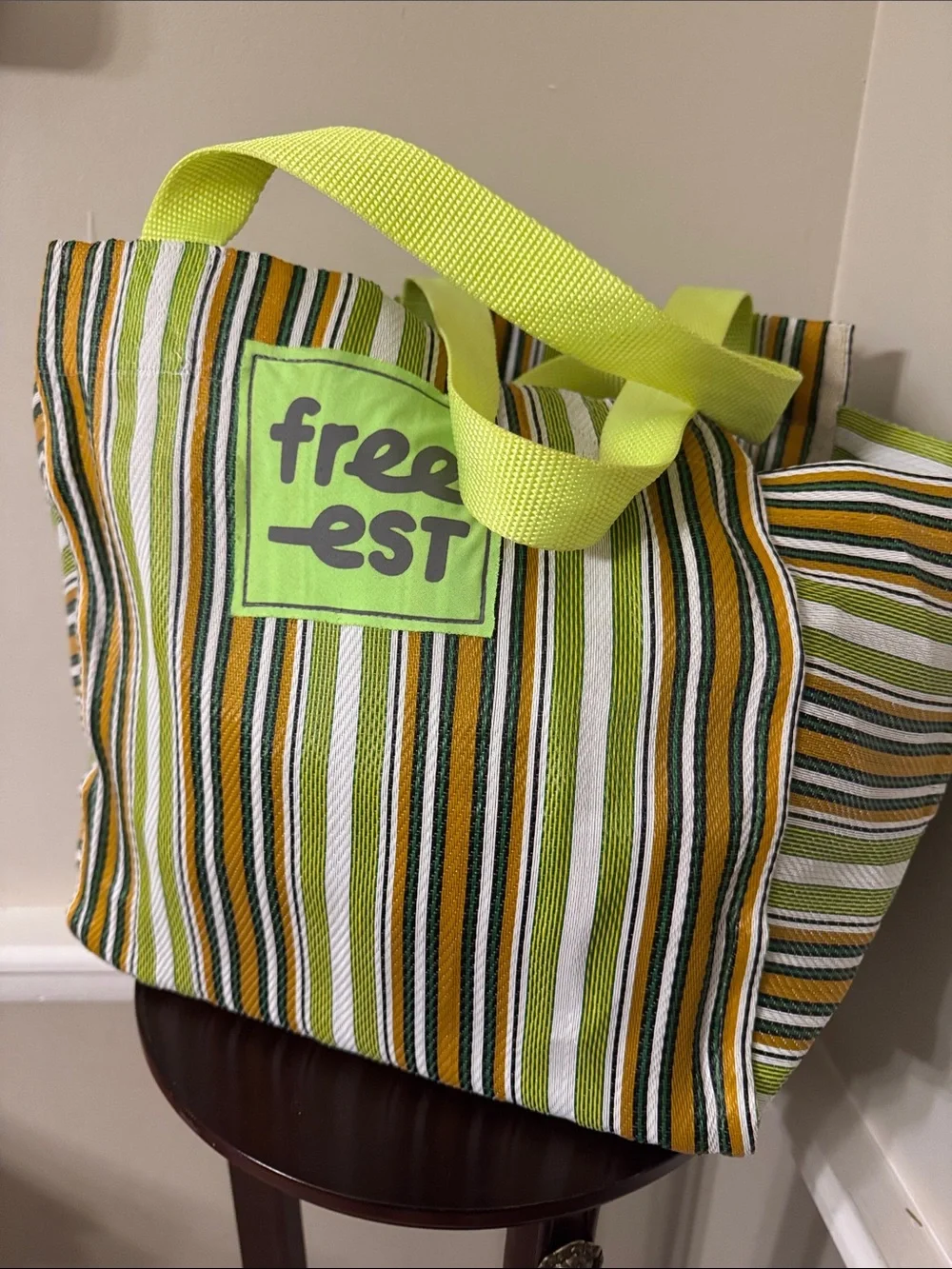 Free People Striped Tote in Lime Green, Yellow and White